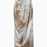 SilkWoolSatinHandPaintedTuckedWaistSkirt