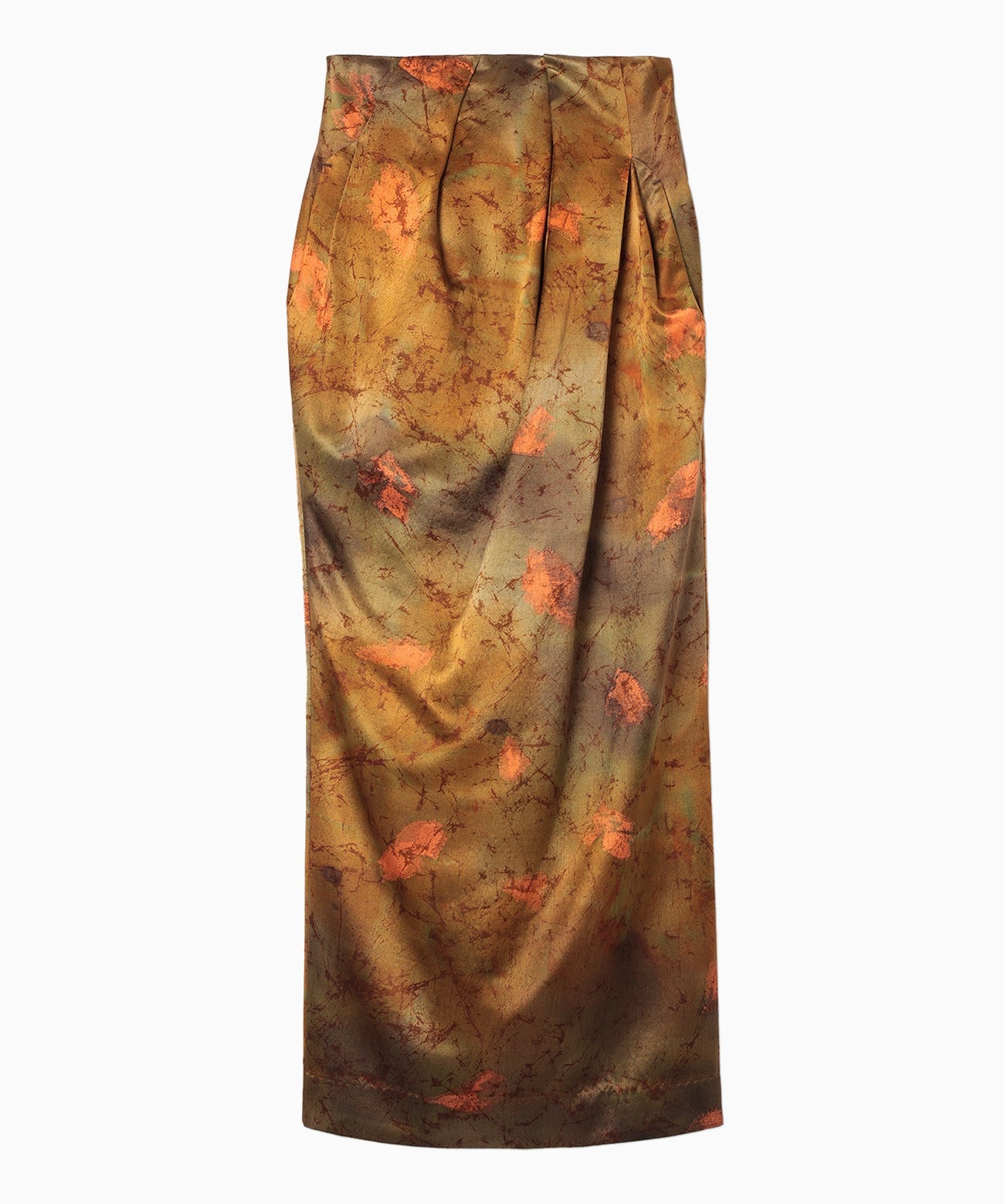 SilkWoolSatinHandPaintedTuckedWaistSkirt