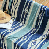 Large - Native Stripe Cotton Pile Blanket - Blue